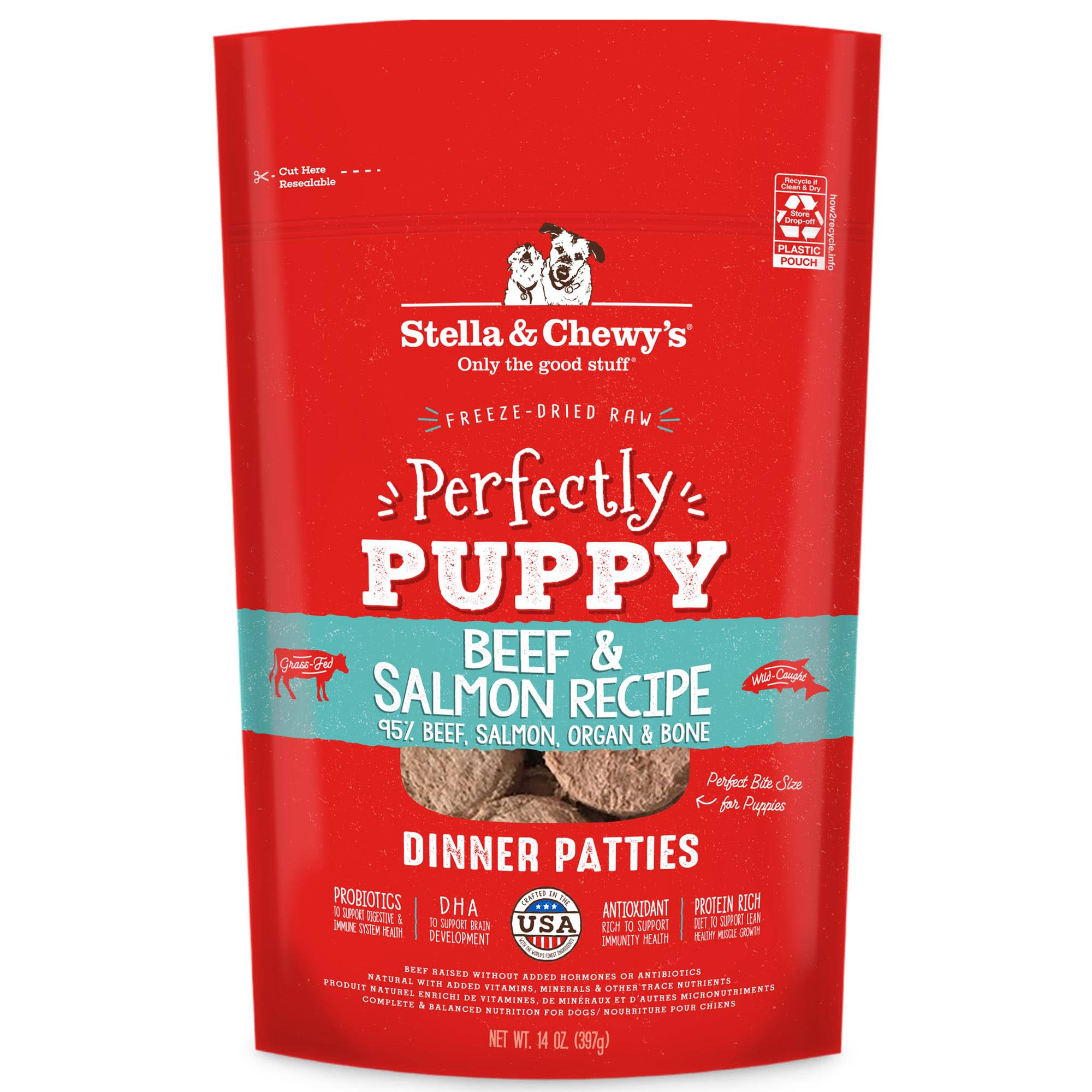 Stella & Chewy's Perfectly Puppy Beef & Salmon Dinner Patties Freeze-Dried Raw Dog Food, 14 OZ