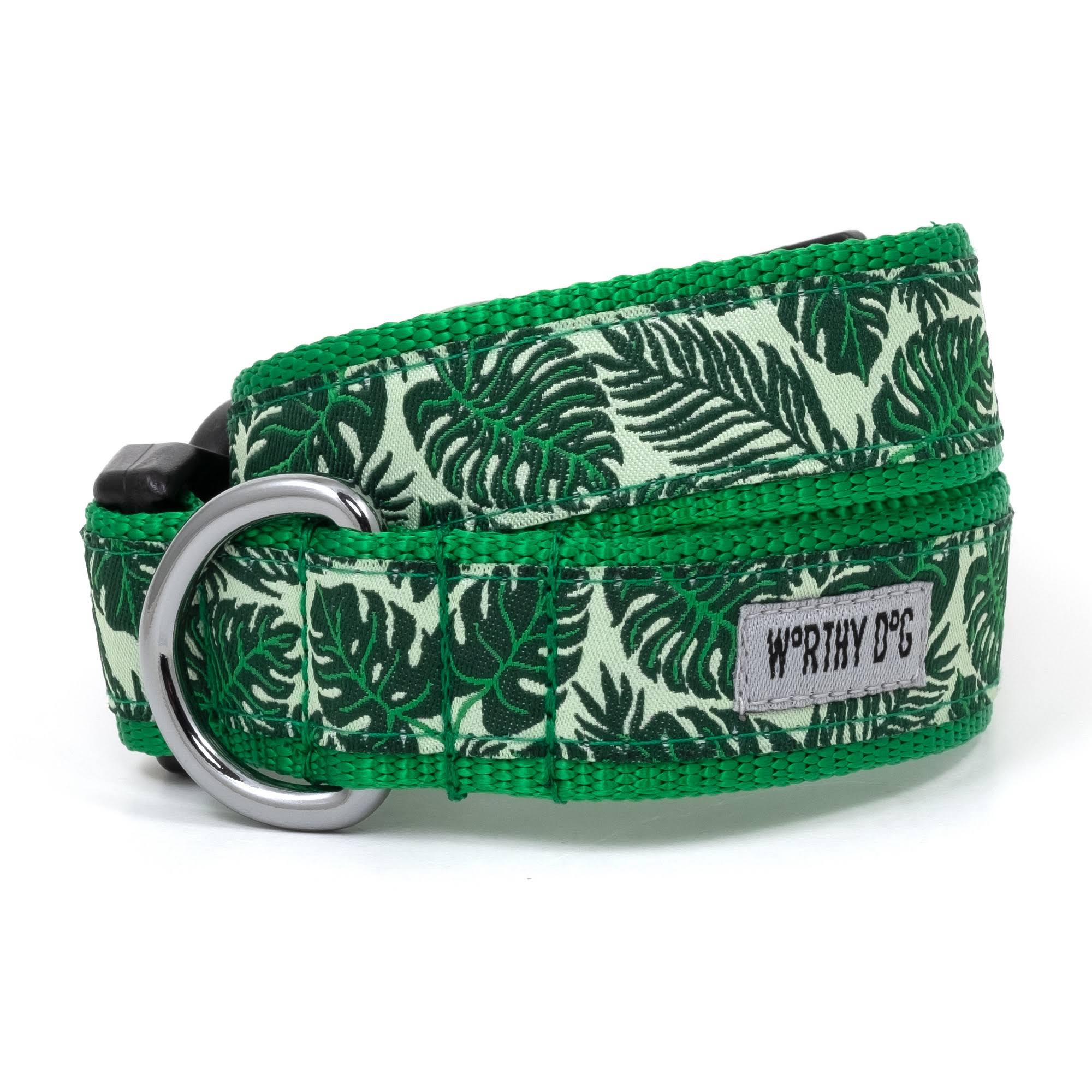 The Worthy Dog Tropical Leaves Dog Collar - Green - L