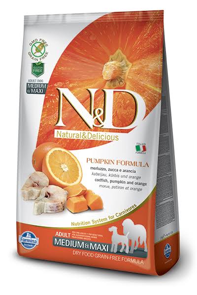 Farmina N&D Grain Free Pumpkin Dog Adult Food - Codfish and Orange, 2.5kg