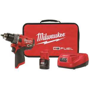 Milwaukee 2504-21 M12 FUEL 12-Volt Lithium-Ion Brushless Cordless 1/2 in. Hammer Drill Kit with 2.0 Ah Battery and Bag