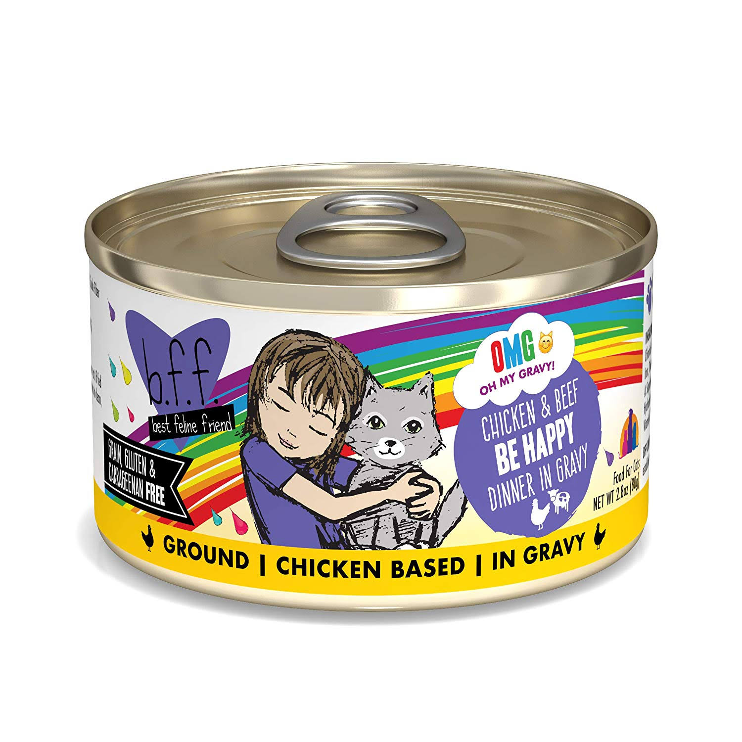 Cat Can - BFF OMG - Be Happy - Chicken & Beef Dinner in Gravy, 2.8 oz