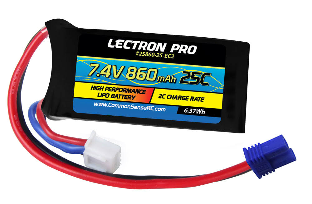 Common Sense RC 2S860-25-EC2 - Lectron Pro 7.4V 860mAh 25C Lipo Battery with EC2