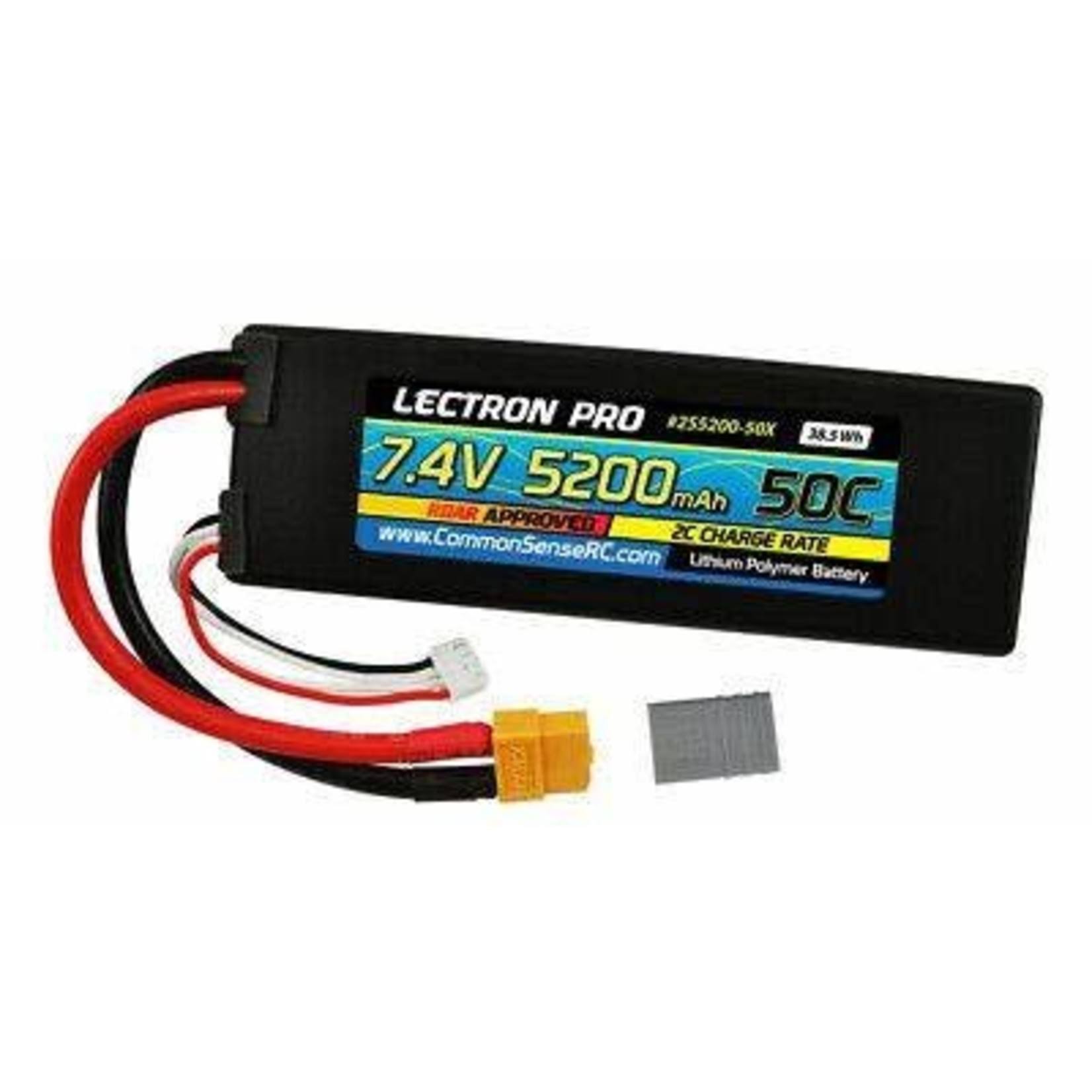 Common Sense RC Lectron Pro Lipo Battery - 7.4v, 5200mah, 50c, With XT60 Connector