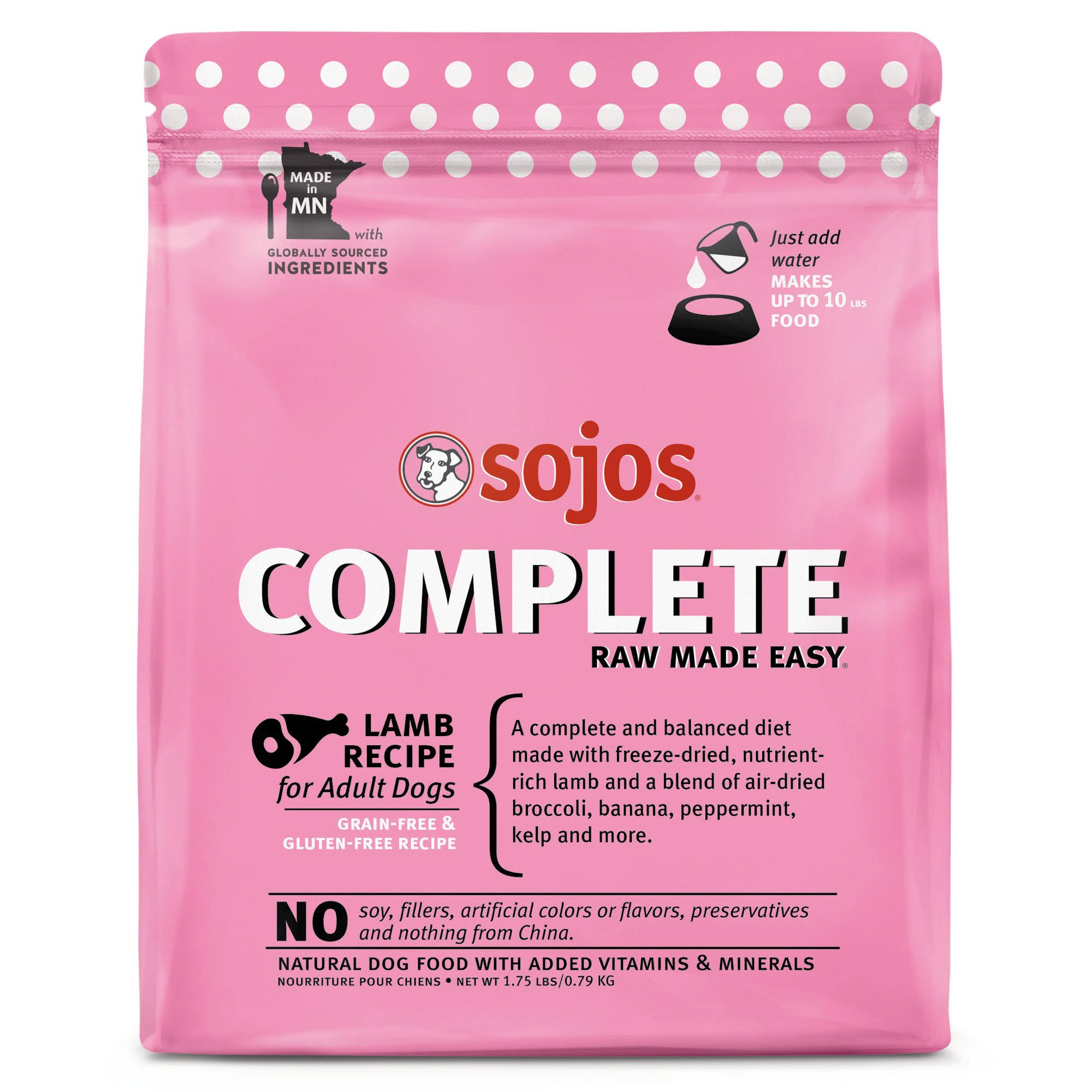 SOJOS Complete Adult Grain-Free Freeze-Dried Dog Food - Lamb Recipe - 1.75 lb. Bag