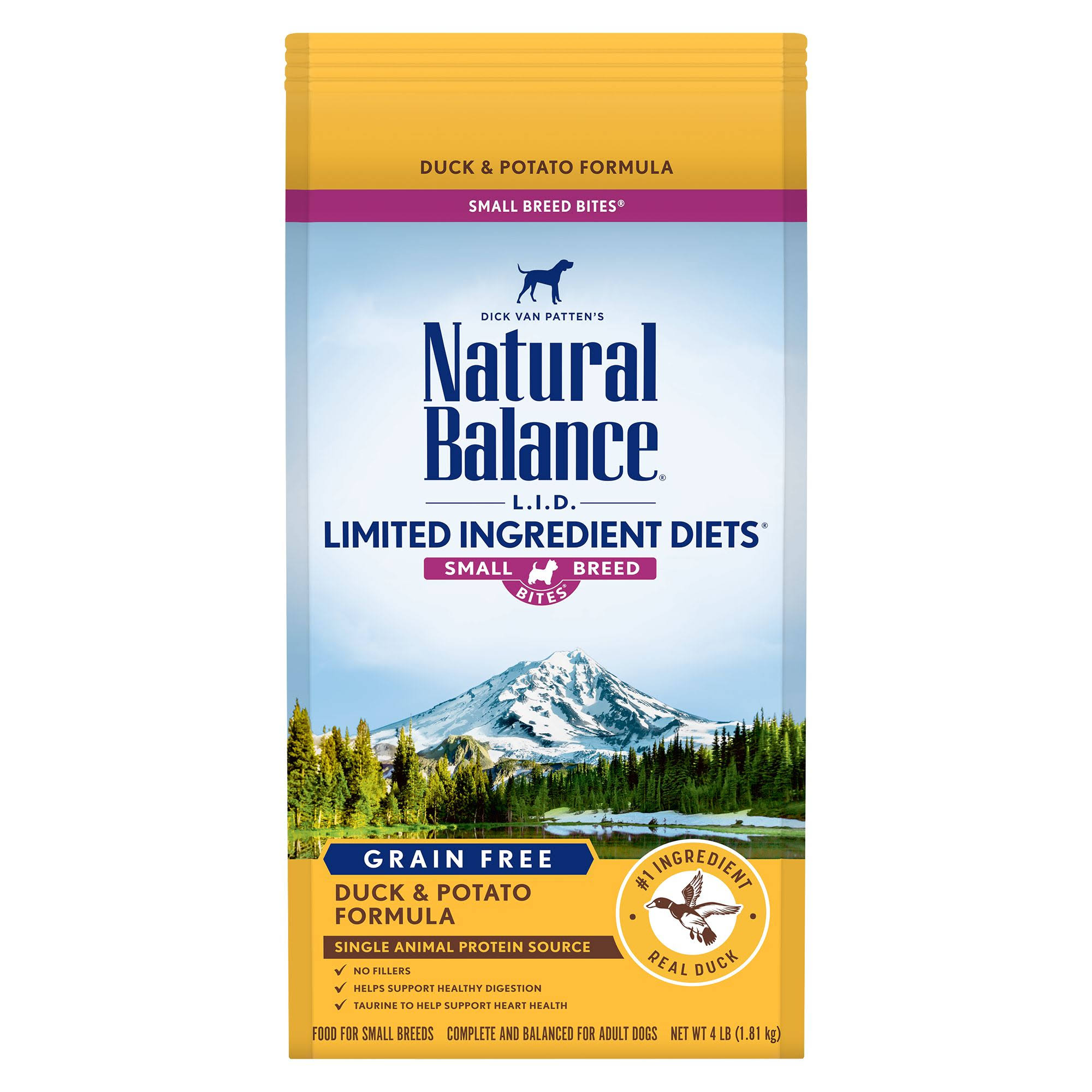 Natural Balance L.I.D. Limited Ingredient Diets Small Breed Bites Dry Dog Food, Duck & Potato Formula, 4 Pounds
