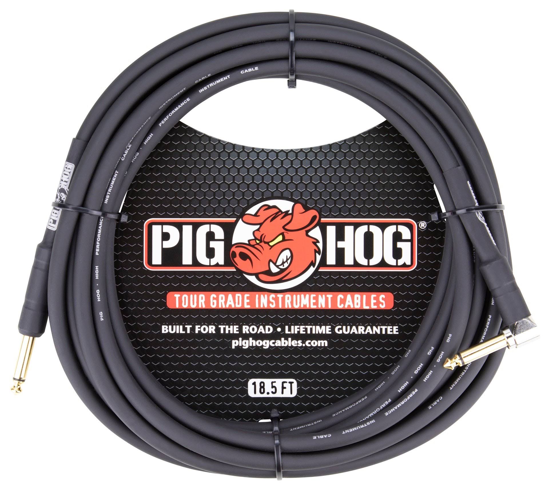 Pig Hog PH186R Tour Grade Guitar Instrument Cable - Straight to Angle 18.5'