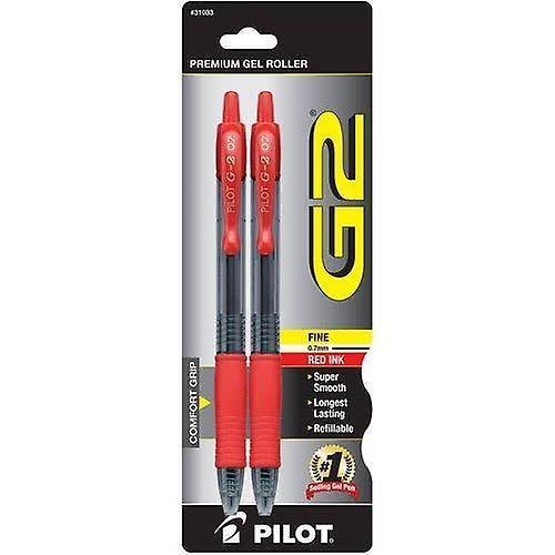 Pilot 31033 G2 Retractable Premium Gel Ink Roller Ball Pens - Fine Point, Red Ink, 2pk