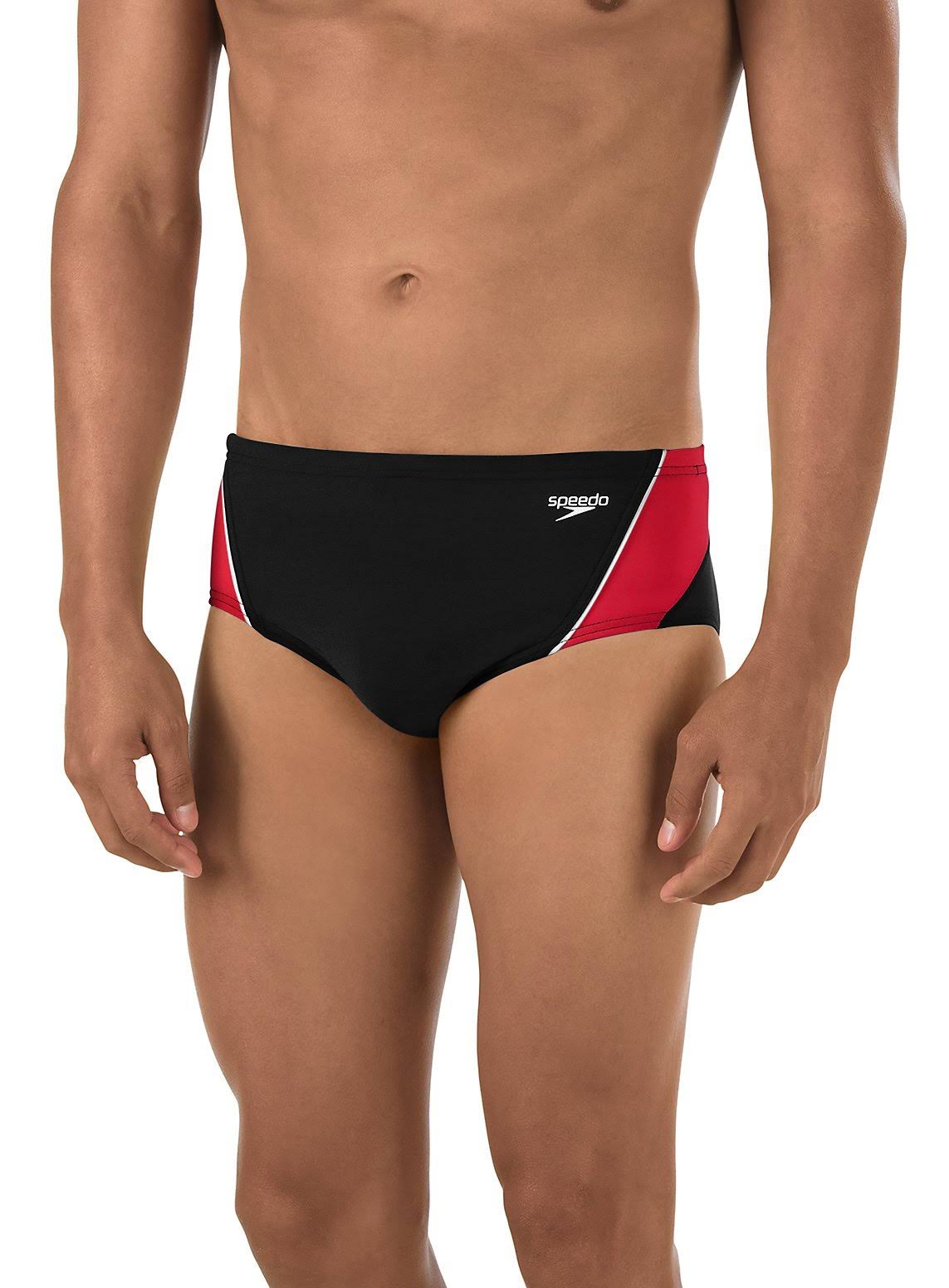 SPEEDO Solid Brief Launch Splice Men's Swimsuit, Black (Size: 30)
