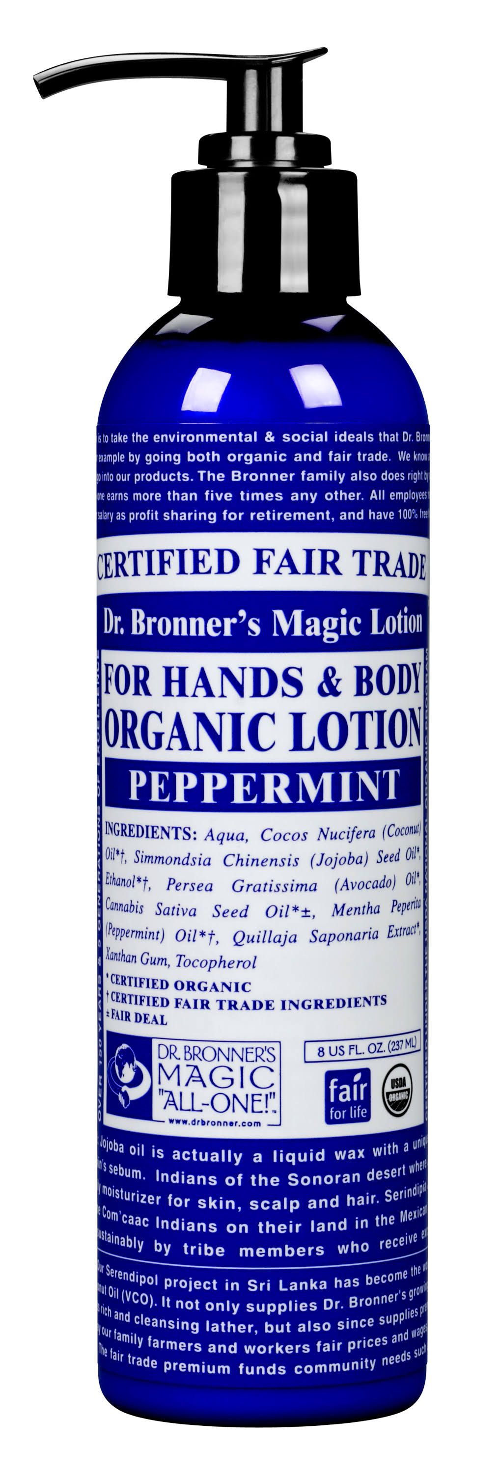 Dr. Bronner's Organic Hand & Body Lotion - Peppermint, 237ml