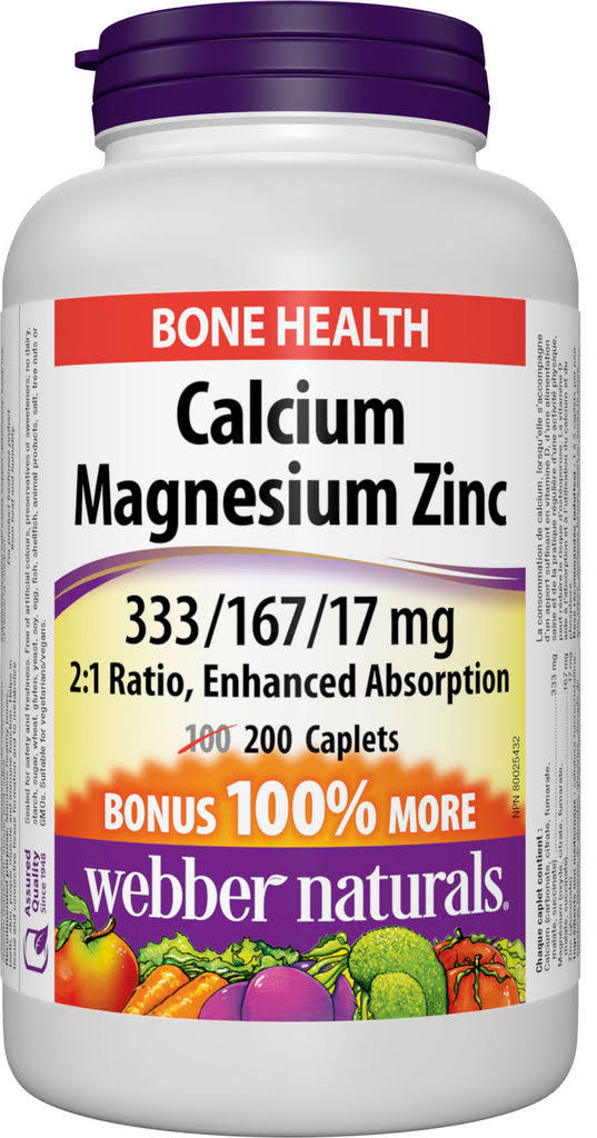 Webber Naturals Calcium Magnesium Zinc Supplement - 200 Caplets