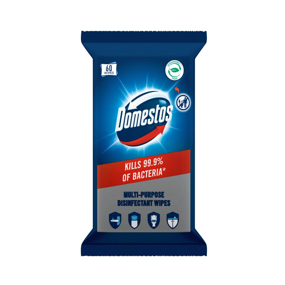 Domestos 2xDomestos Disinfectant Antibacterial Surface Wipes to Fight All Germs, 60 Wipes