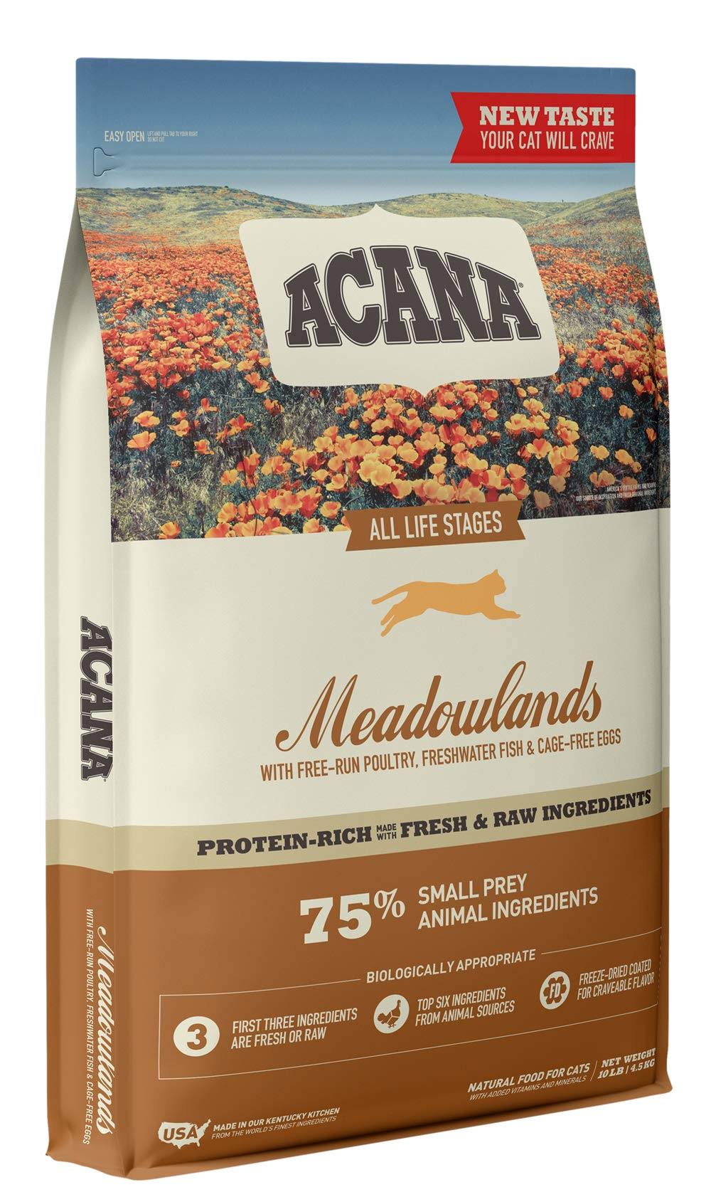 Acana Dry Cat Food, Meadowlands, Chicken, Turkey, Fish And Cage-Free Eggs, 10lb