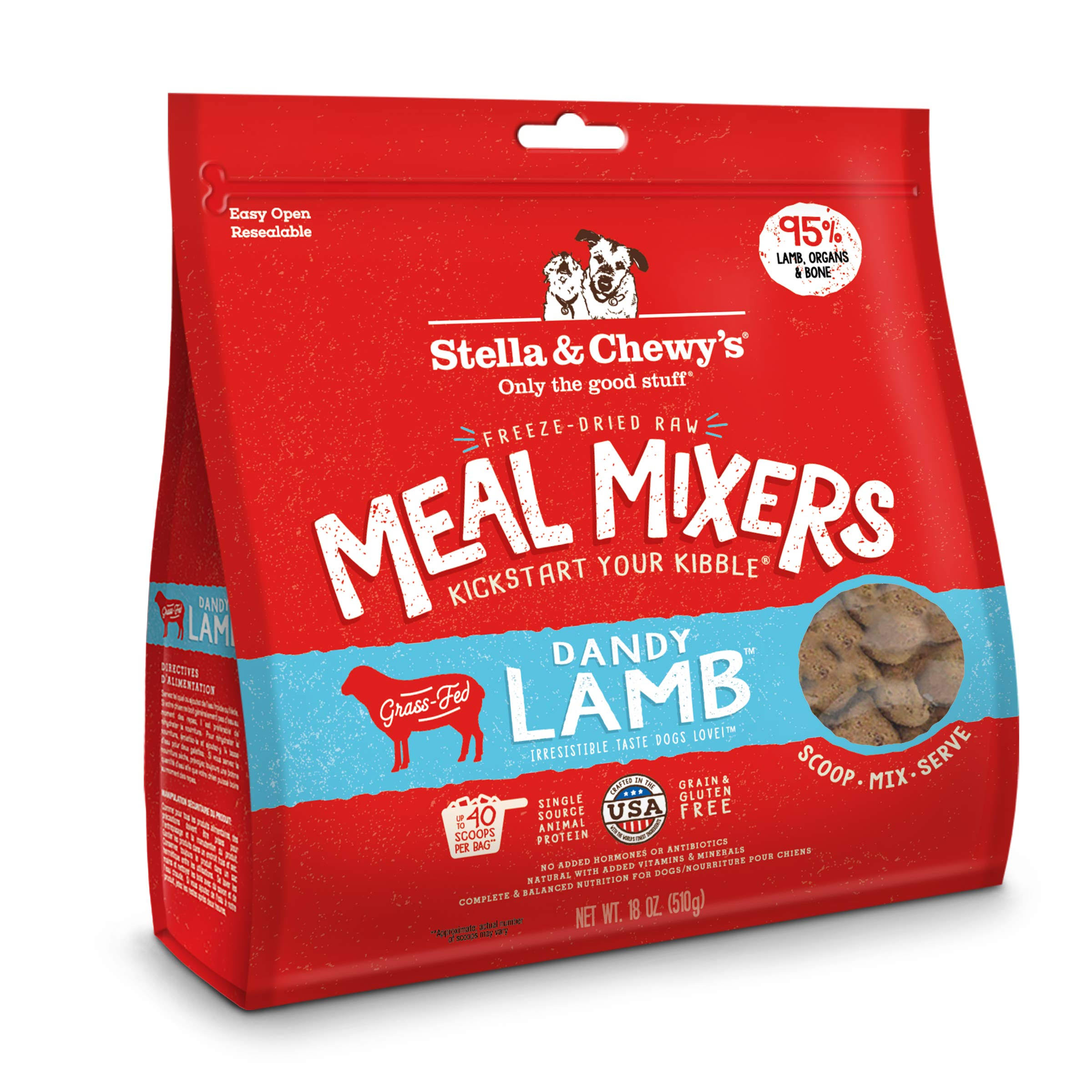 Stella & Chewy’s Freeze Dried Raw Dandy Lamb Meal Mixer – Dog Food Topper For Small & Large Breeds – Grain Free, Protein Rich Recipe – 18 oz Bag