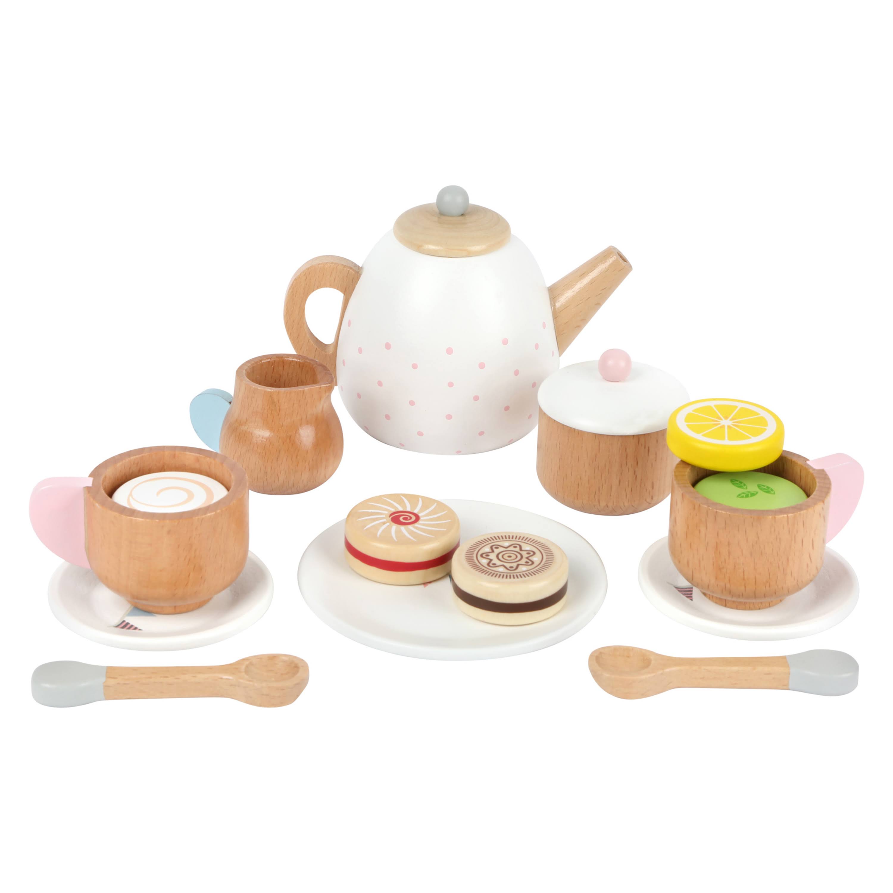 small foot 11214 Wooden Tea Set Childrens Kitchen, accessories for play kitchen with 17 parts, from 3 years