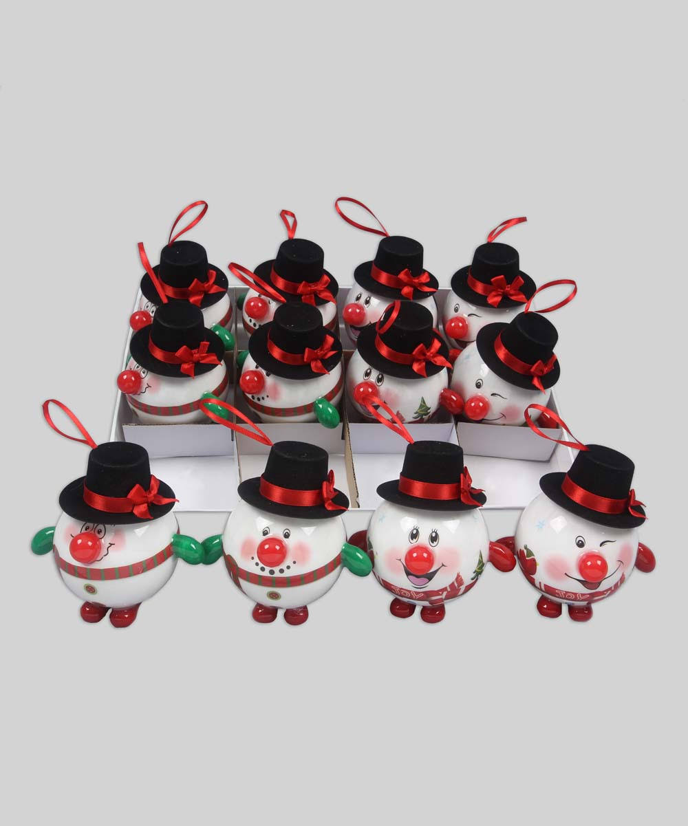 Young's Holiday Ornament White & Red Snowman LED Ornament - Set of Four One-Size