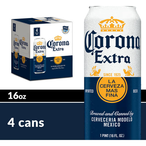 Corona Extra Mexican Lager Beer, 4 Pk 16 fl oz Cans, 4.6% ABV