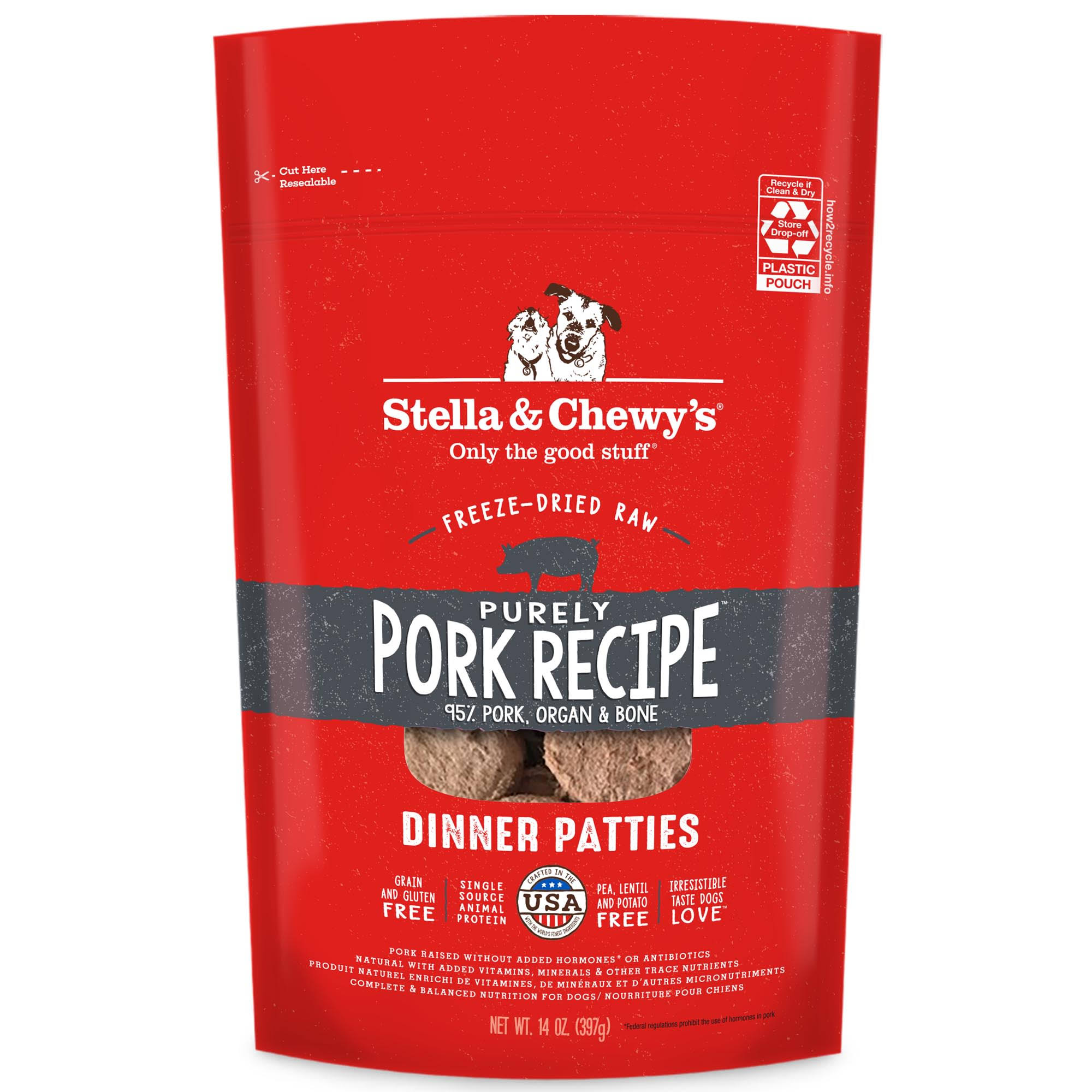 Stella & Chewy's Dinner Patties Freeze-Dried Dog Food, Purely Pork, 14-oz