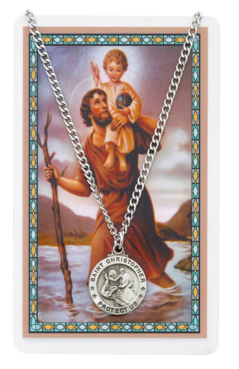 Round St. Christopher Medal with Prayer Card