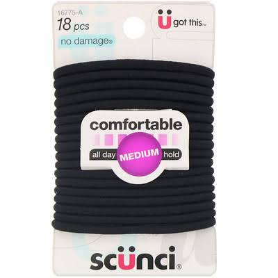 Scunci Effortless Beauty No Damage Ponytail Holders Hair Bands Ties - Black, 18pc