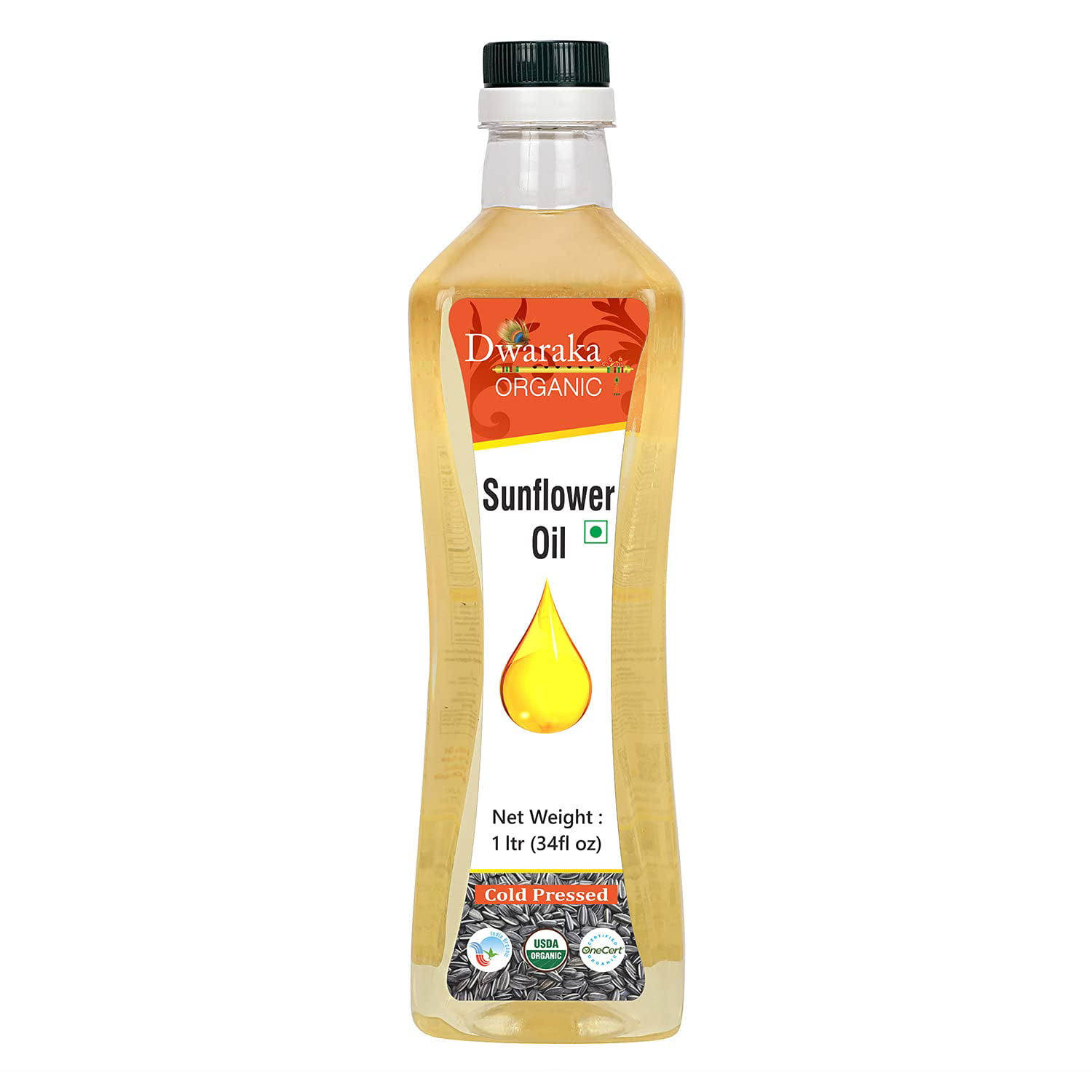 Dwaraka Organic - Cold Pressed Sunflower Oil 1L 33 fl oz Healthy Organic Non GMO All Natural