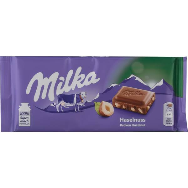 MILKA MILK CHOCOLATE WITH HAZELNUT PIECES 3.5 OZ BAR