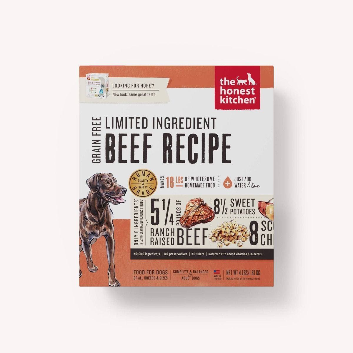 The Honest Kitchen Grain Free Limited Ingredient Beef Recipe Dehydrated Dog Food, 4lb