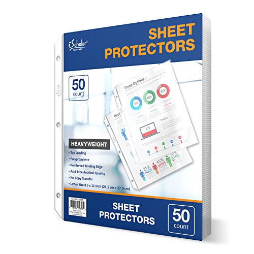 Ischolar Poly Sheet Protectors, Top Loading, 8.5 x 11", 50 Pack (30550)