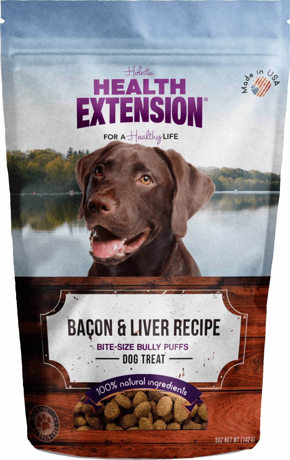 Health Extension Bully Puffs Dog Treats - Bacon & Liver