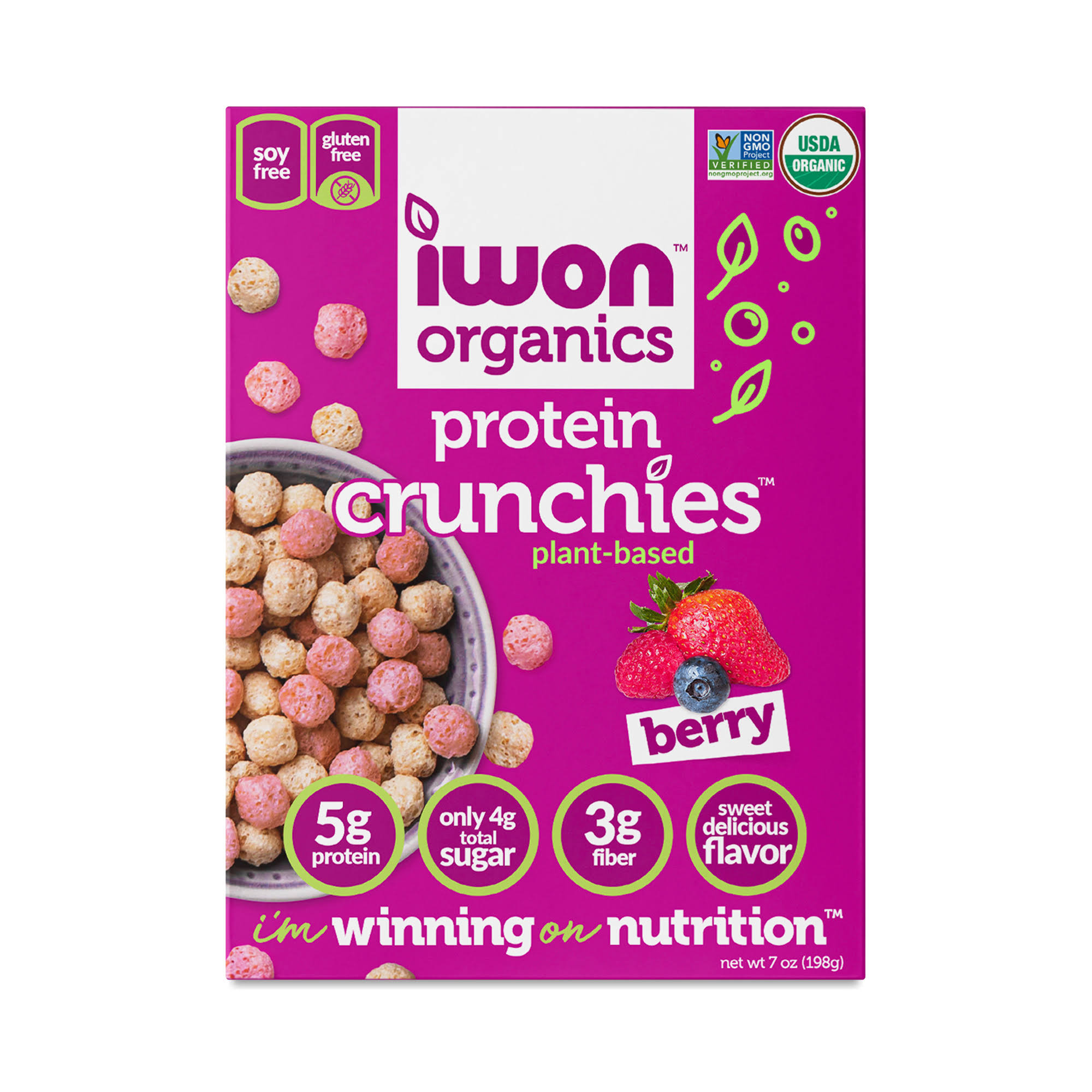 Iwon Organics Protein Crunchies, Plant-Based, Berry - 7 oz