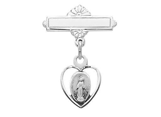 Mcvan Sterling Silver Heart Miraculous Medal Baby Pin