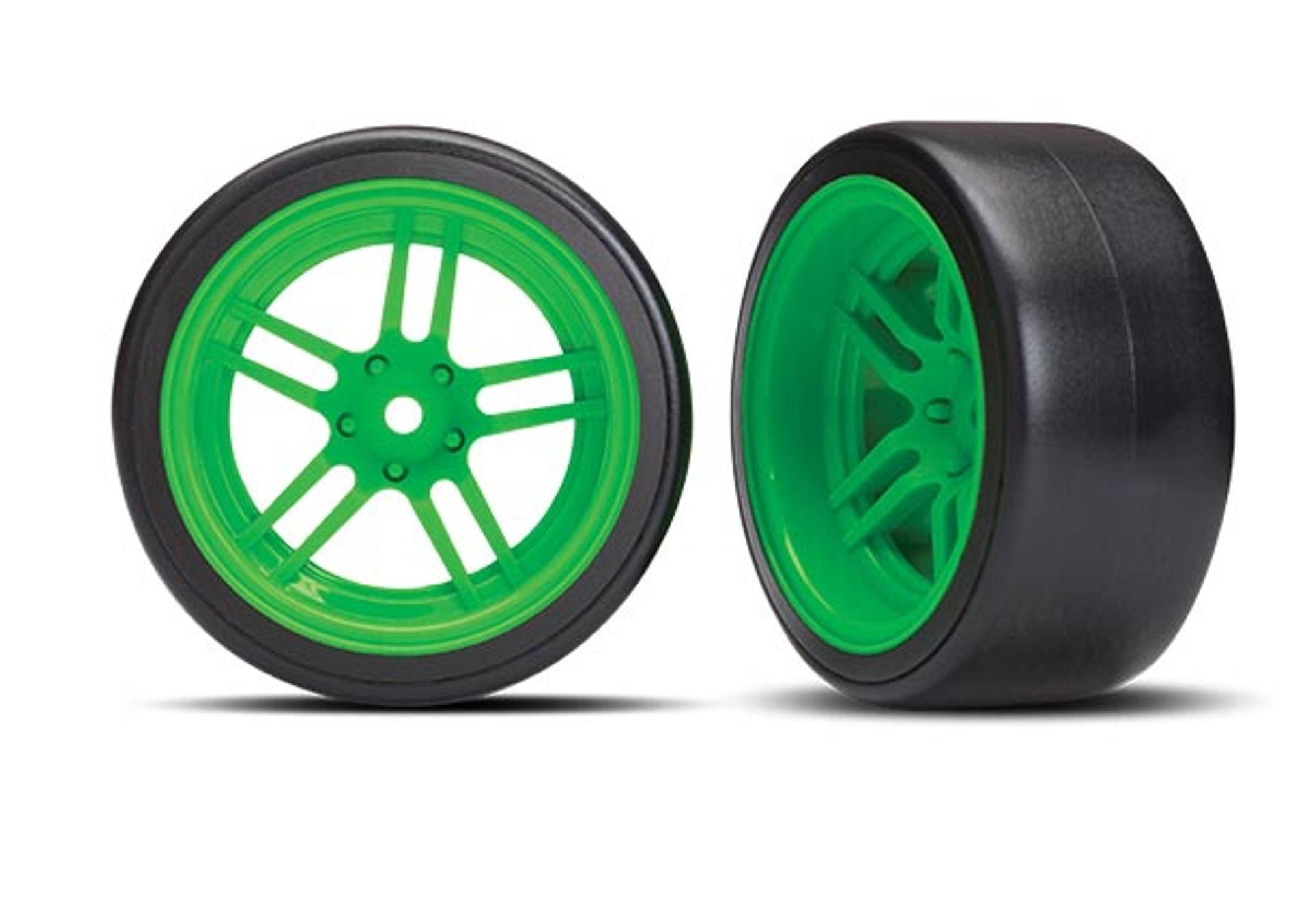 Traxxas 8377G - Drift Tires, Split Spoke 1.9" Wheels, Green, Rear