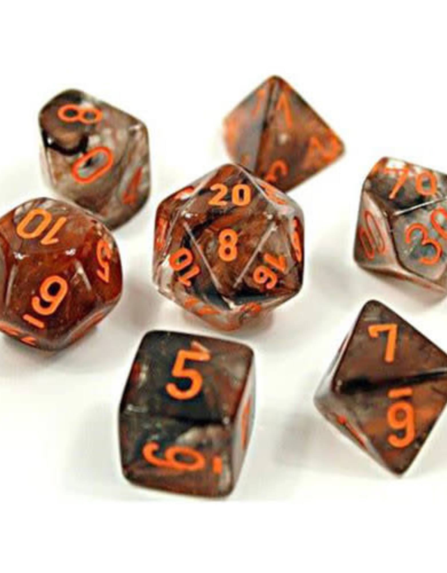 Chessex: 7-Die Set: Lab Dice: Nebula: Copper Matrix/Orange Luminary