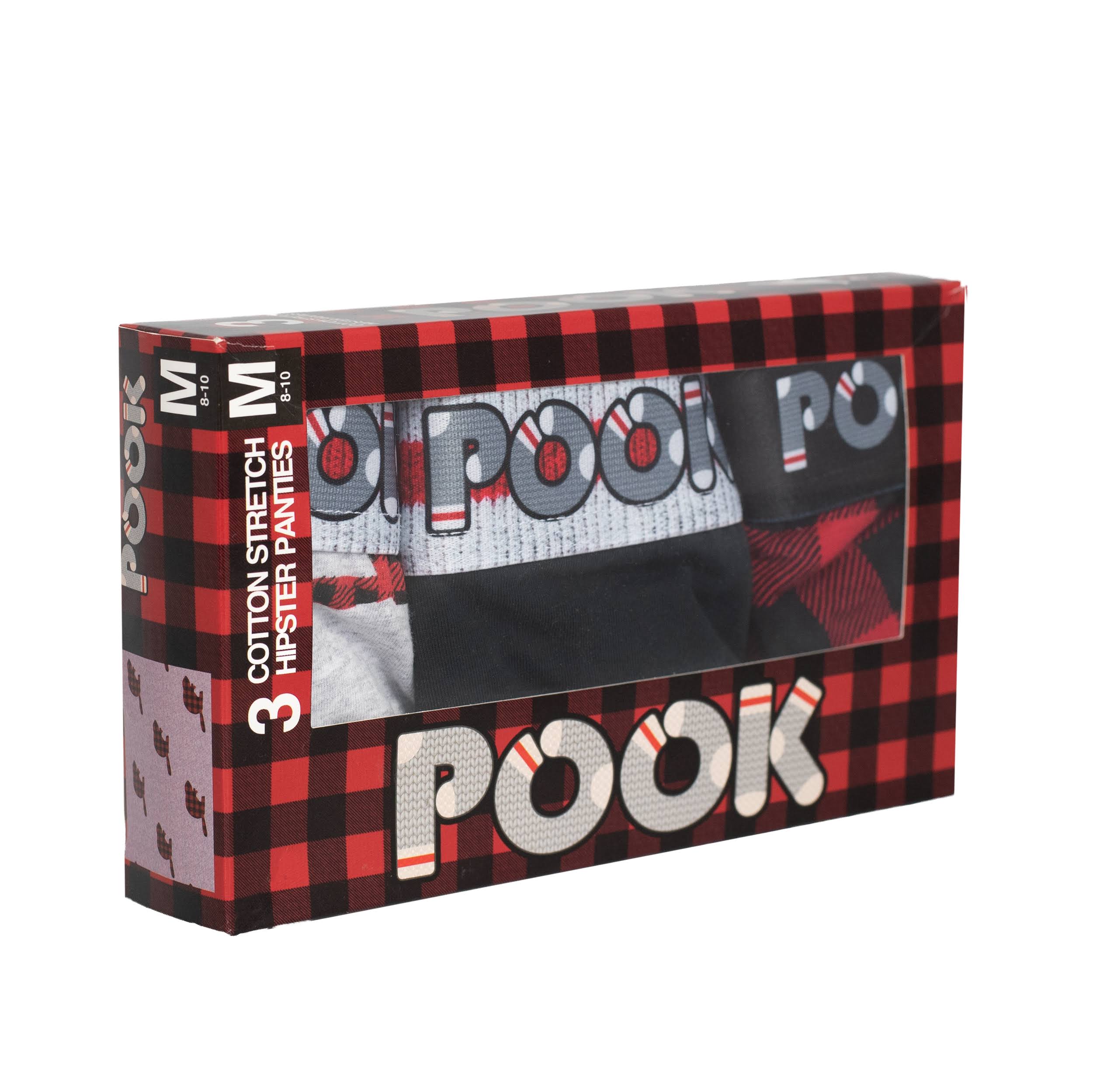 Pook Women's Underwear (3 Pack) - Black, Red Plaid, Beaver M
