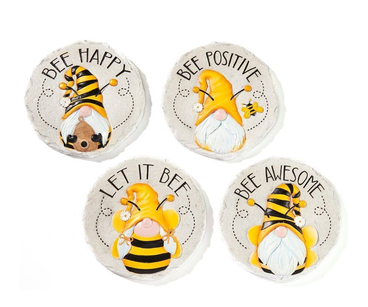 Giftcraft Bee Gnome Stepping Stone or Wall Plaques Set of 4 with Sentiments 9" x 9" Cement