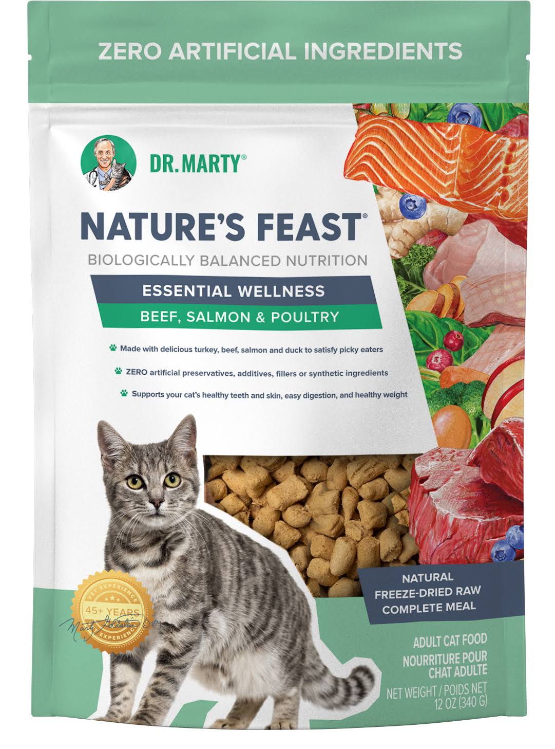 Dr. Marty Nature's Feast Essential Wellness Beef, Salmon & Poultry Freeze-Dried Cat Food, 12-oz