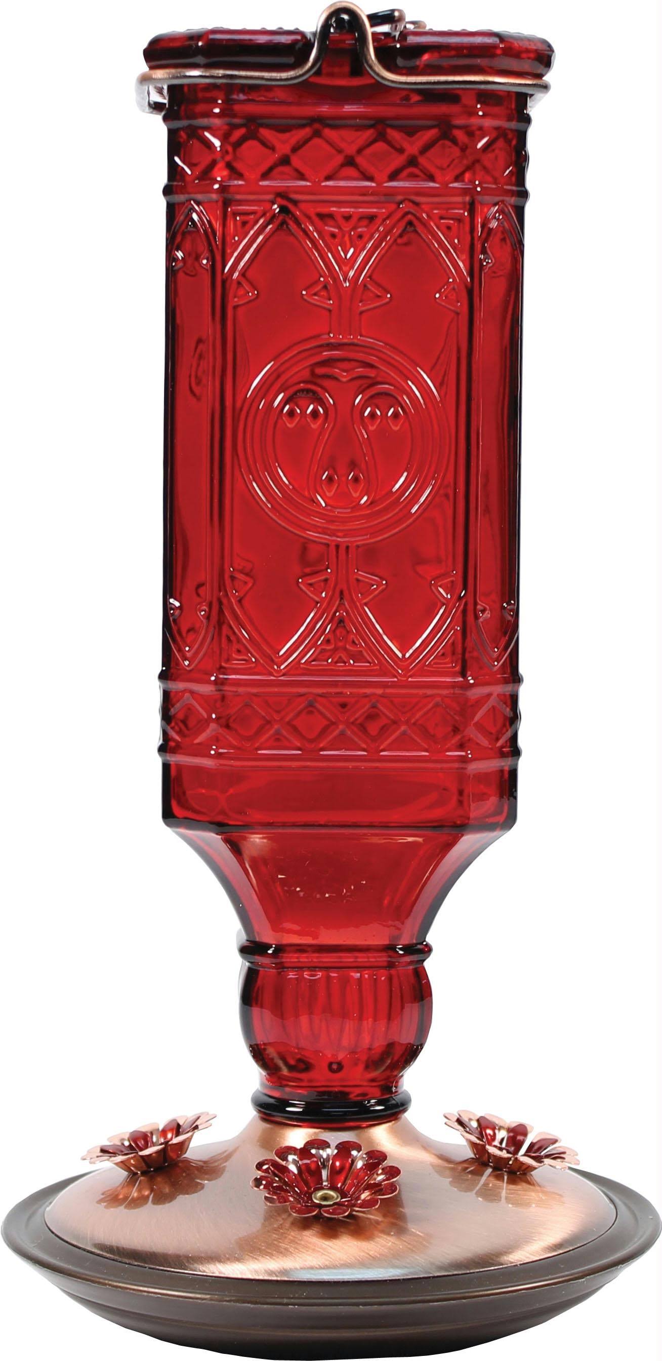 Perky-Pet Red Square Antique Bottle Glass Hummingbird Feeder