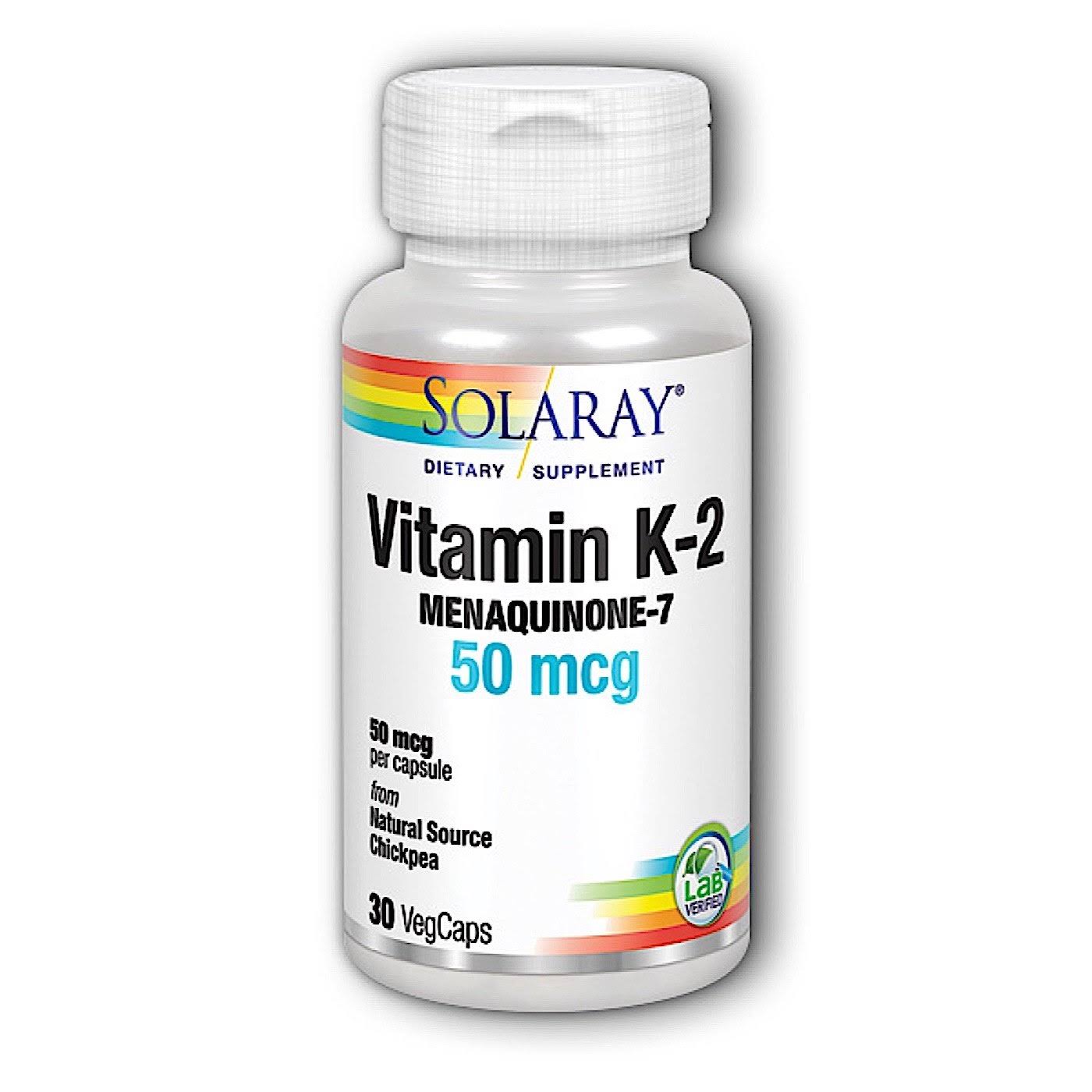 Solaray Vitamin K2 Menaquinone 7 Supplement - 30 Veggie Caps