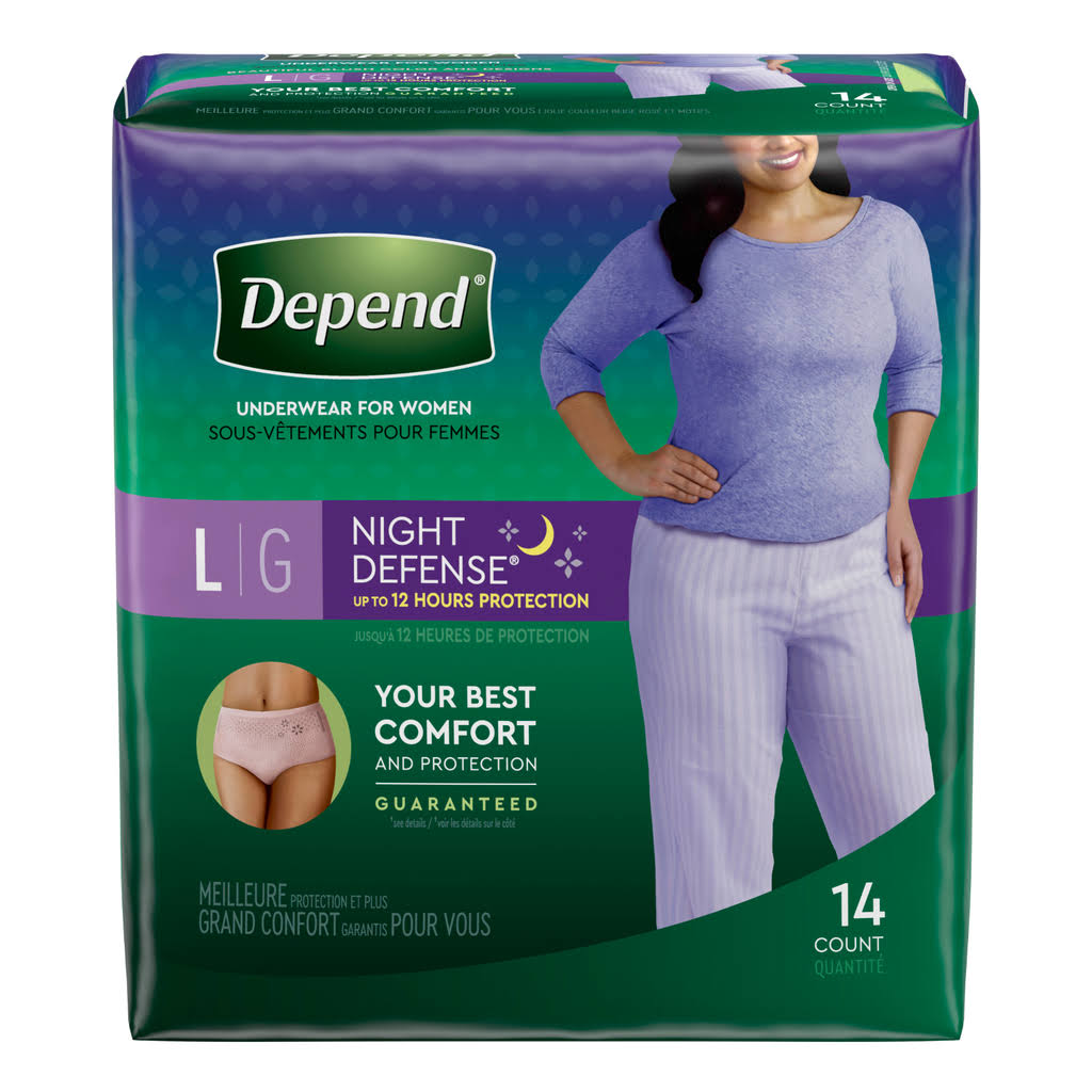 Depend Night Defense Underwear - for Women, Large, 14pk