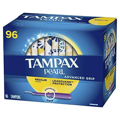 TAMPAX Pearl Advanced Grip Plastic Tampons Regular Unscented, 96 Count