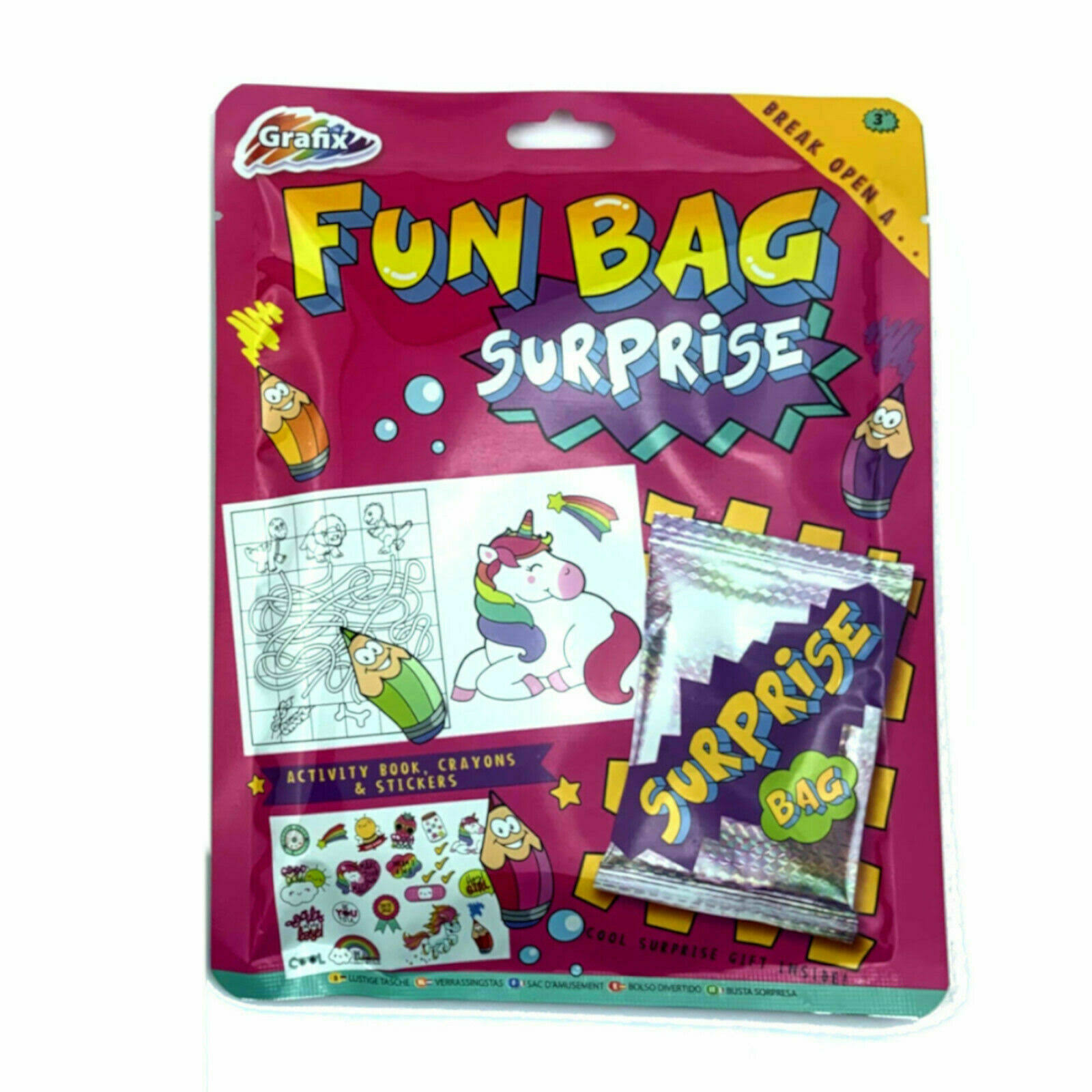 Grafix Fun Bag Activity Book Pencils Stickers Surprise Unicorns