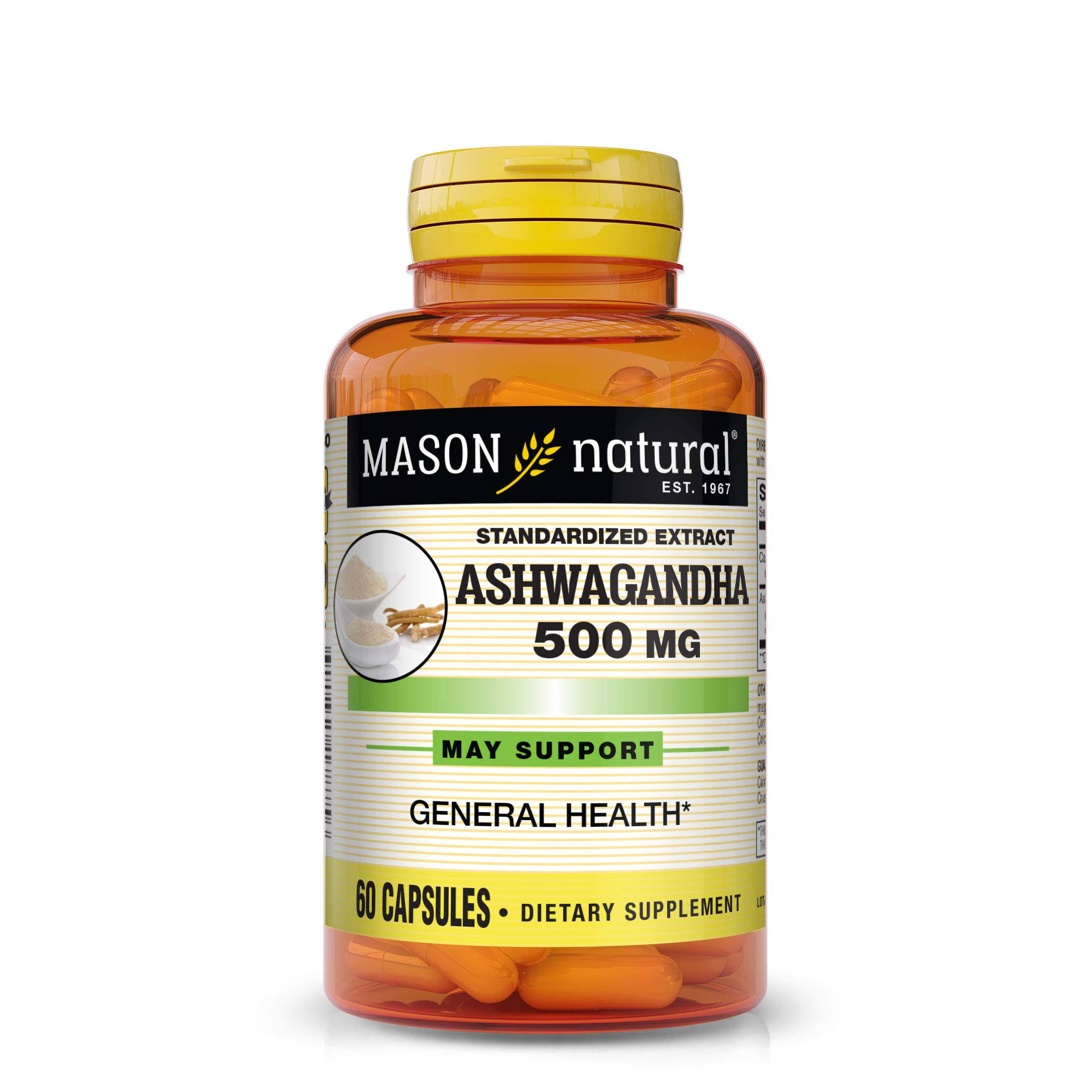 Mason Natural Ashwagandha 500 mg - Healthy Stress Response and Mood Support, Herbal Supplement, 60 Capsules