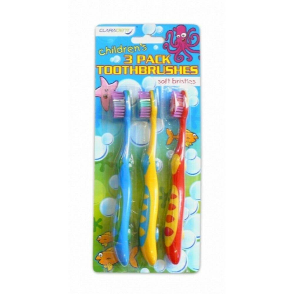 Claradent Children's Toothbrush - Soft - Assorted Colours - Pack of 3