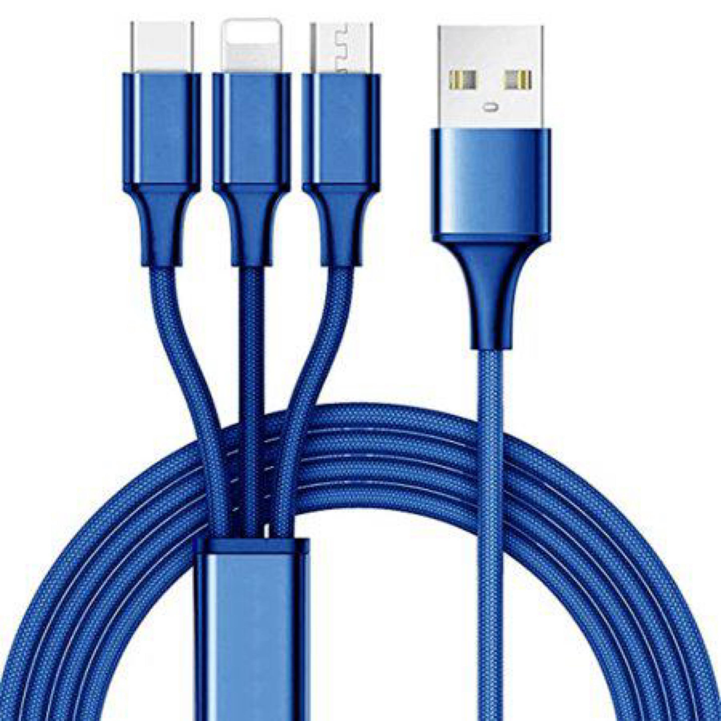 Boxed 10 Ft. 3-in-1 Usb Multi Charging Cable - Blue
