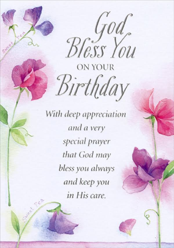 Designer Greetings Bless You and Keep You in His Care Red and Purple Flowers Religious Birthday Card, Size: 5.25 x 7.5