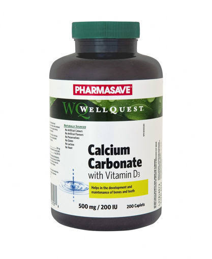 PHARMASAVE WELLQUEST CALCIUM CARBONATE 500MG WITH VITAMIN D3 CAPLETS 200S