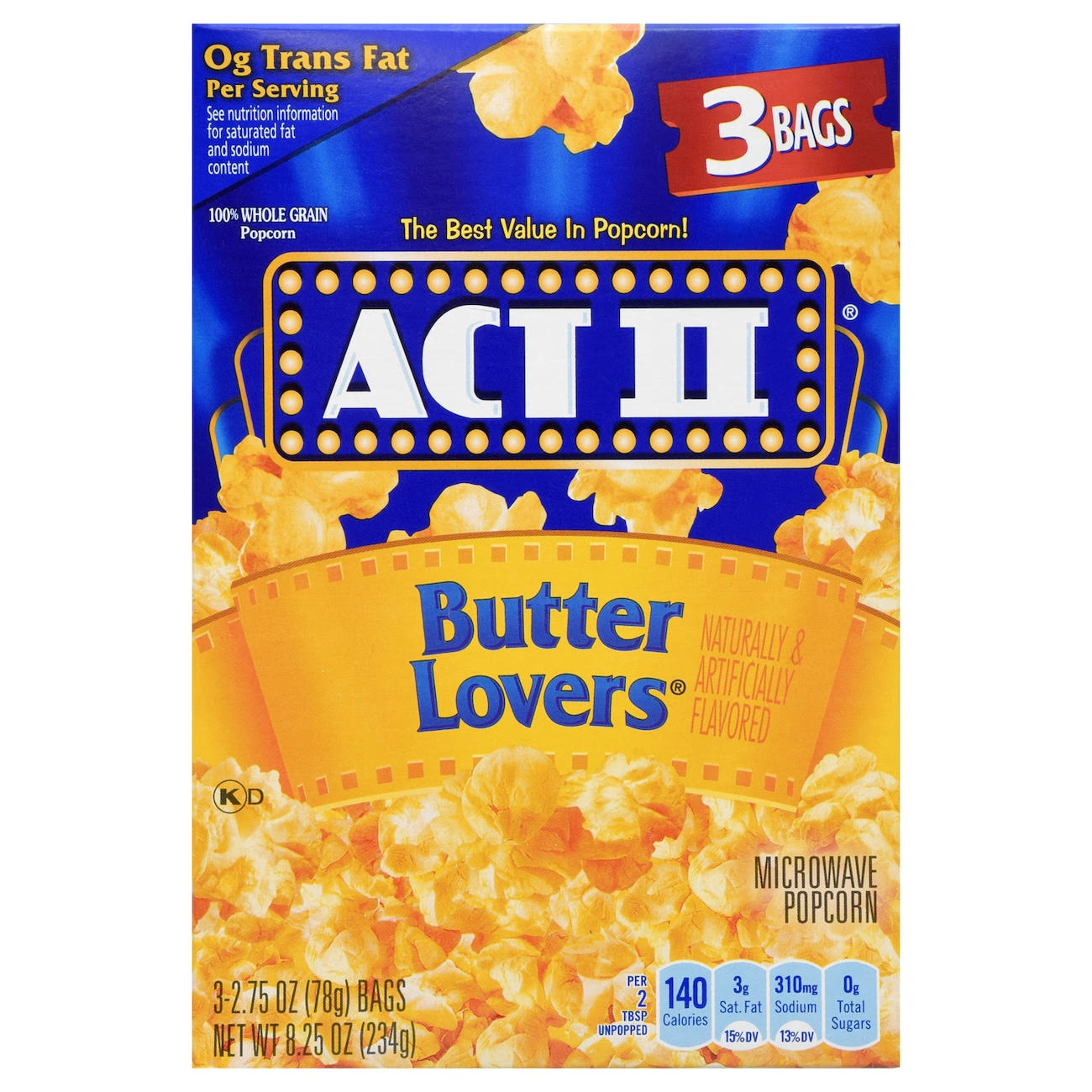 Act Ii Microwave Popcorn - Butter Lovers, 3ct