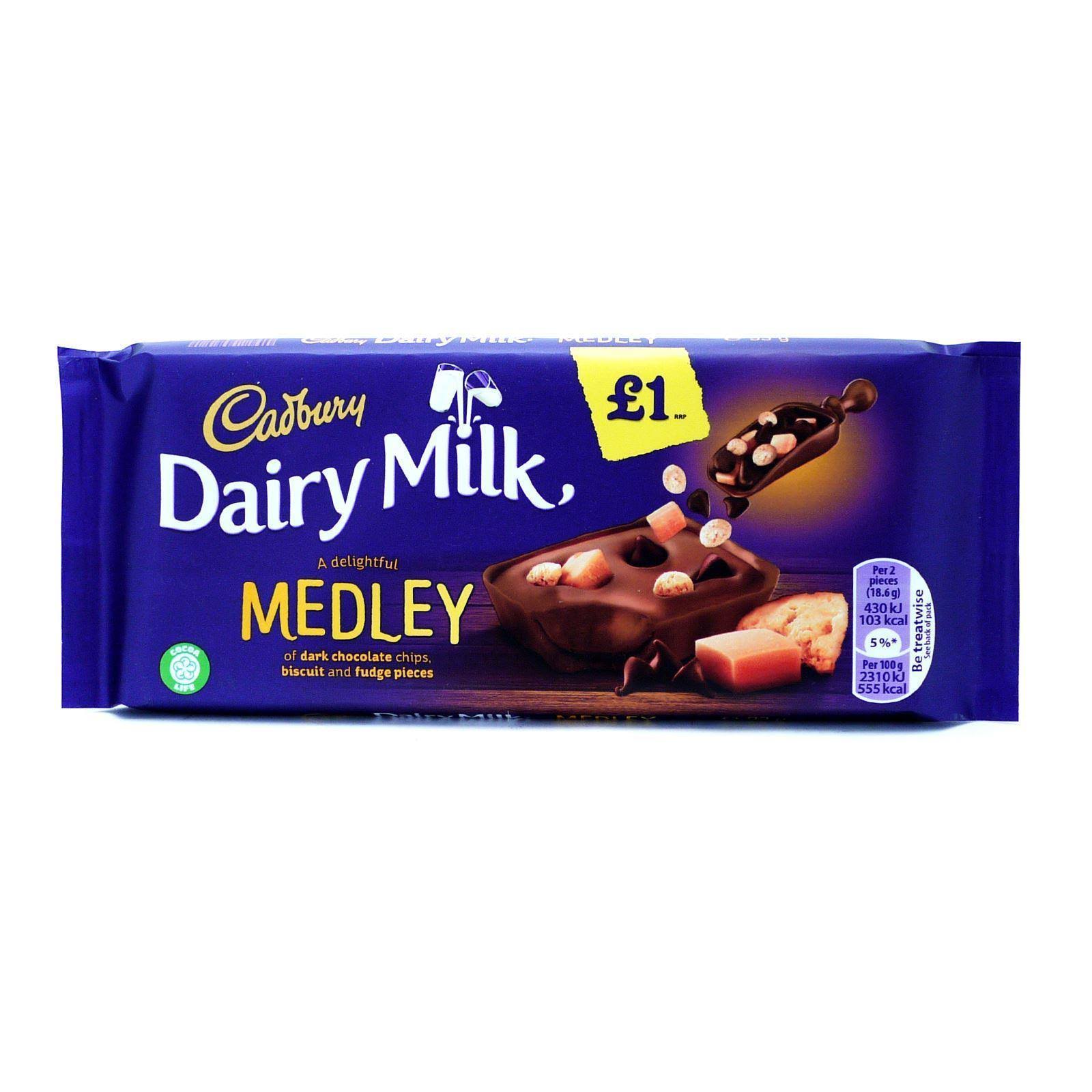 Cadbury Dairy Milk Medley Fudge Chocolate Bar 93g (Box of 18)