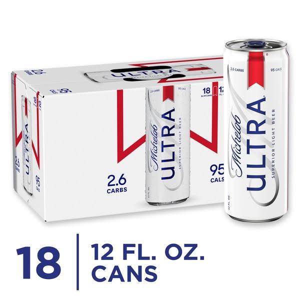 Michelob Ultra Beer, Superior Light, 18 Pack - 18 pack, 12 fl oz slim cans