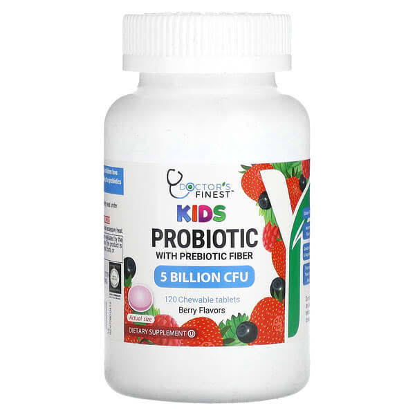 Doctor's Finest, Kids Probiotic with Prebiotic Fiber, Berry, 5 Billion CFU, 120 Chewable Tablets