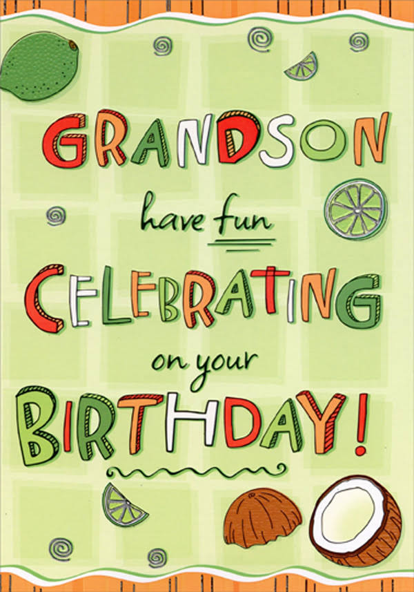 Limes and Coconuts on Light Green Grandson Birthday Card